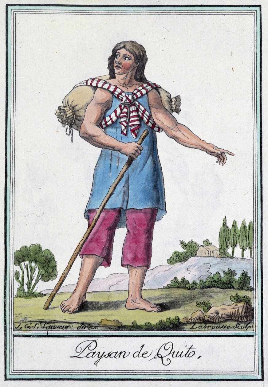 Bauer aus Quito (Ecuador) - in „Enzyklopädie der Reisen“ von Grasset St Sauveur, ed. 1796 von Jacques Grasset de Saint Sauveur