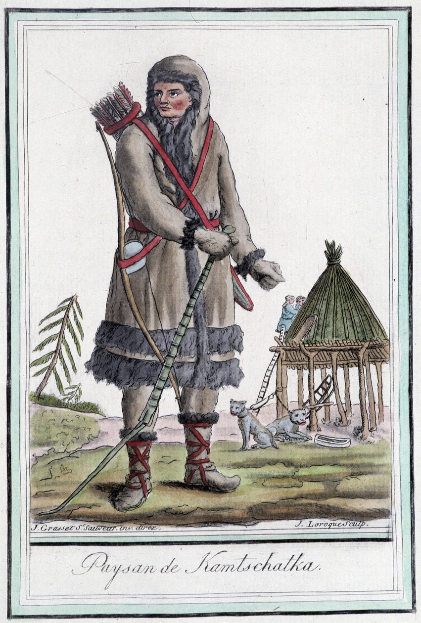 Bauer aus Kamtschatka - in „Enzyklopädie der Reisen“ von Grasset St Sauveur, Paris von Jacques Grasset de Saint Sauveur