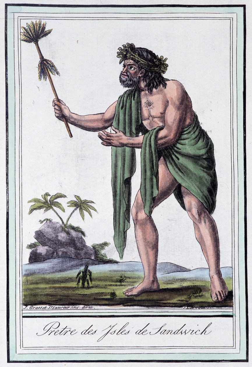 Priester der Sandwichinseln - in „Enzyklopädie der Reisen“ von Grasset Saint Sauveur, ed. Paris 1796 von Jacques Grasset de Saint Sauveur