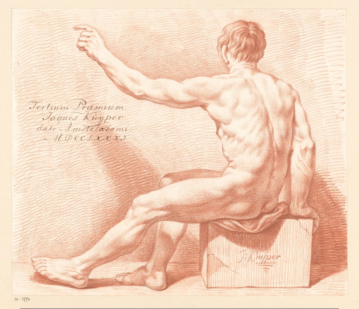 Sitzender männlicher Akt, von hinten gesehen (3. Preis 1781) von Jacques Kuyper
