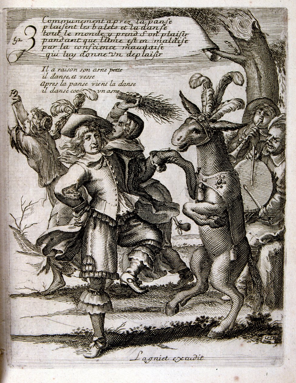 17. Jahrhundert gravierte Illustration aus einer Sammlung von Sprichwörtern. Paris 1657-1663. Von Jacques Lagniet (1620-1675). Französischer Graveur. Von ihm viele sozialkritische Gravuren und Spottbilder wie seine manchmal grotesken und fantastischen Illu von Jacques Lagniet