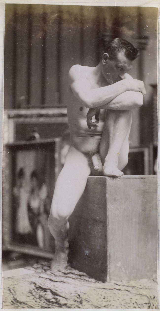 Studie eines sitzenden männlichen Aktmodells im Atelier von Jacques de Lalaing von Jacques Lalaing (attributed to)