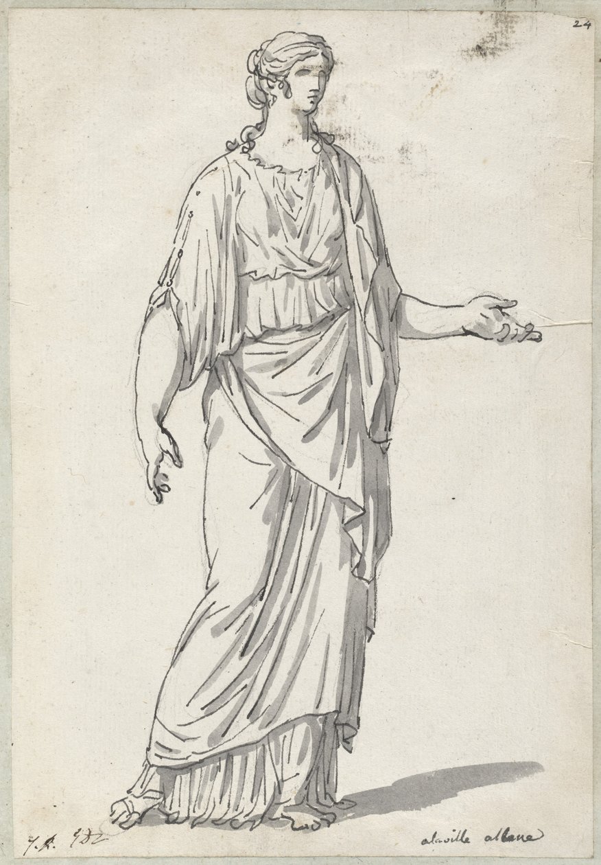 Klassische Skulptur einer Frau mit ausgestrecktem Arm von Jacques Louis David