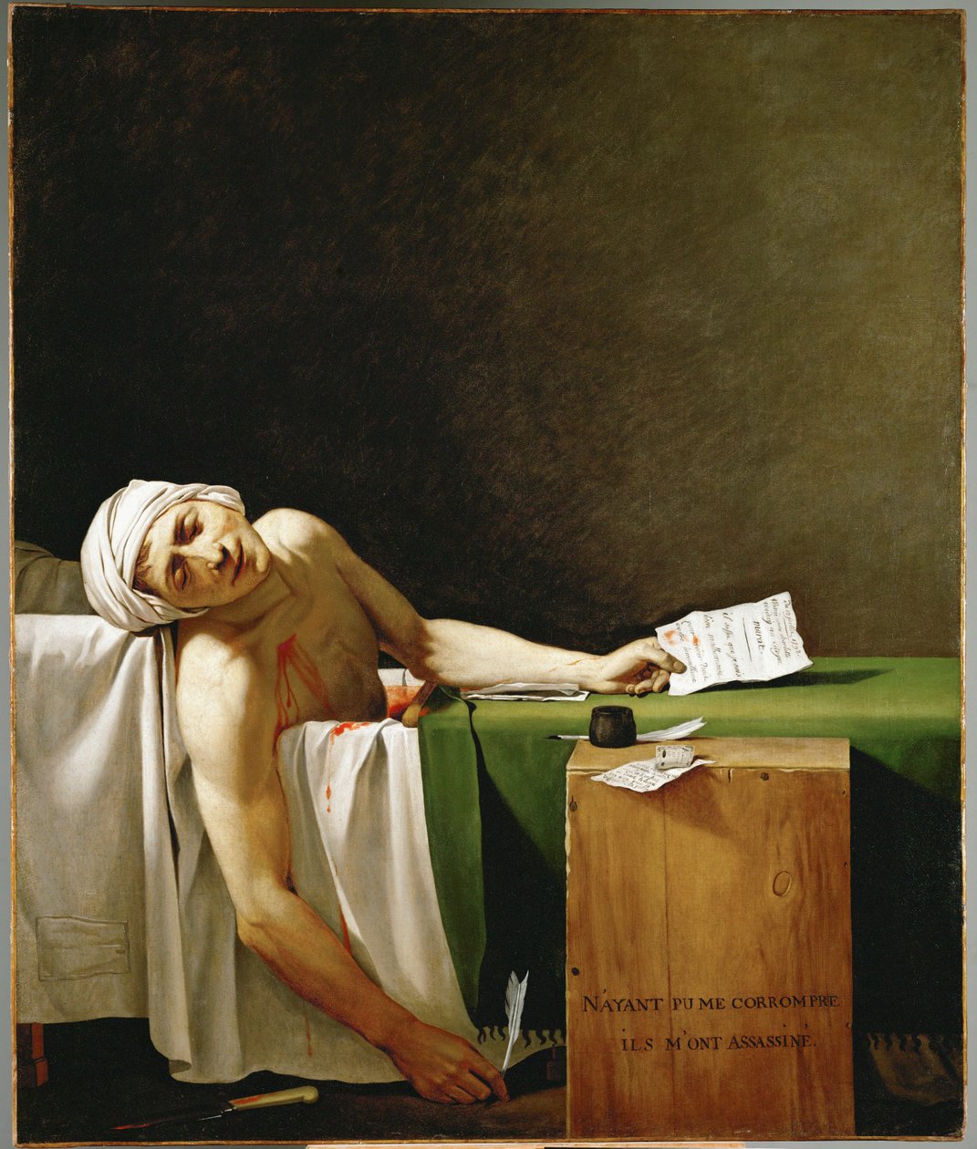 Jean Paul Marat, Politiker und Publizist, tot in seiner Badewanne, ermordet von Charlotte Corday von Jacques Louis David