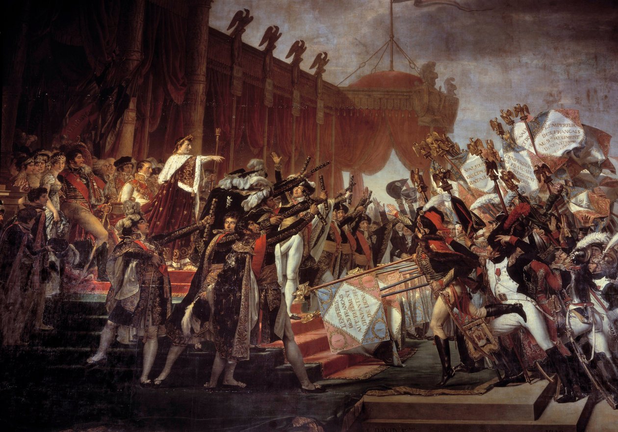 Eid der Armee gegenüber Kaiser Napoleon I. (1769-1821) nach der Verteilung der Adler auf dem Champ de Mars, 5.12.1804 (Detail) von Jacques Louis David