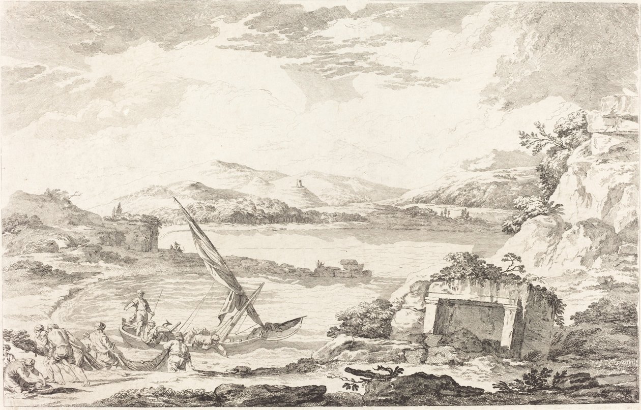 Ansicht des antiken Hafens von Phaleron, Athen von Jacques Philippe LeBas after Julien David Le Roy