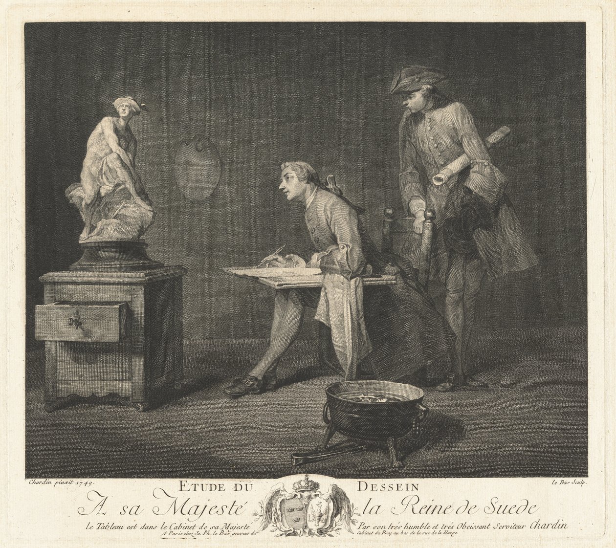 Studie des Zeichnens (Die Zeichenstunde) von Jacques Philippe Le Bas after Jean Siméon Chardin