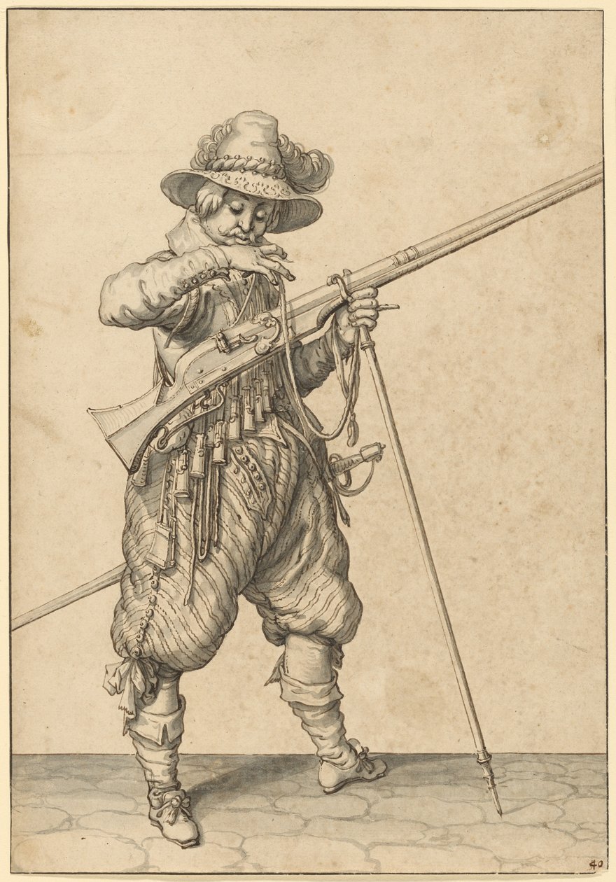 Ein Soldat auf Wache, der das Streichholz bläst von Jacques de Gheyn II