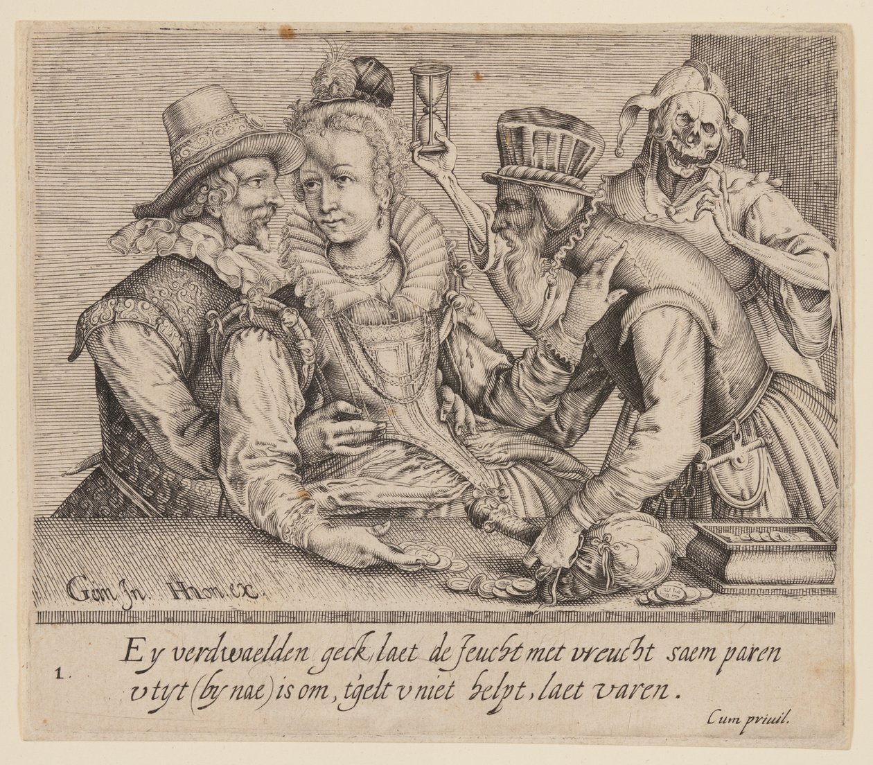 Eine junge Frau zwischen einem jungen Mann und einem alten Mann, aus Ungleiche Liebhaber von Jacques de Gheyn II