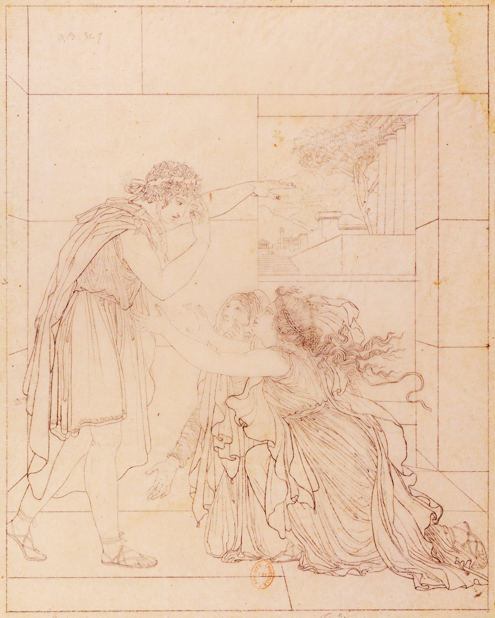 Andromaque zu Füßen von Pyrrhus, Illustration für Andromaque von Jean Racine (1639-1699), von Jacques de Seve (1742-1788) von Jacques de Seve