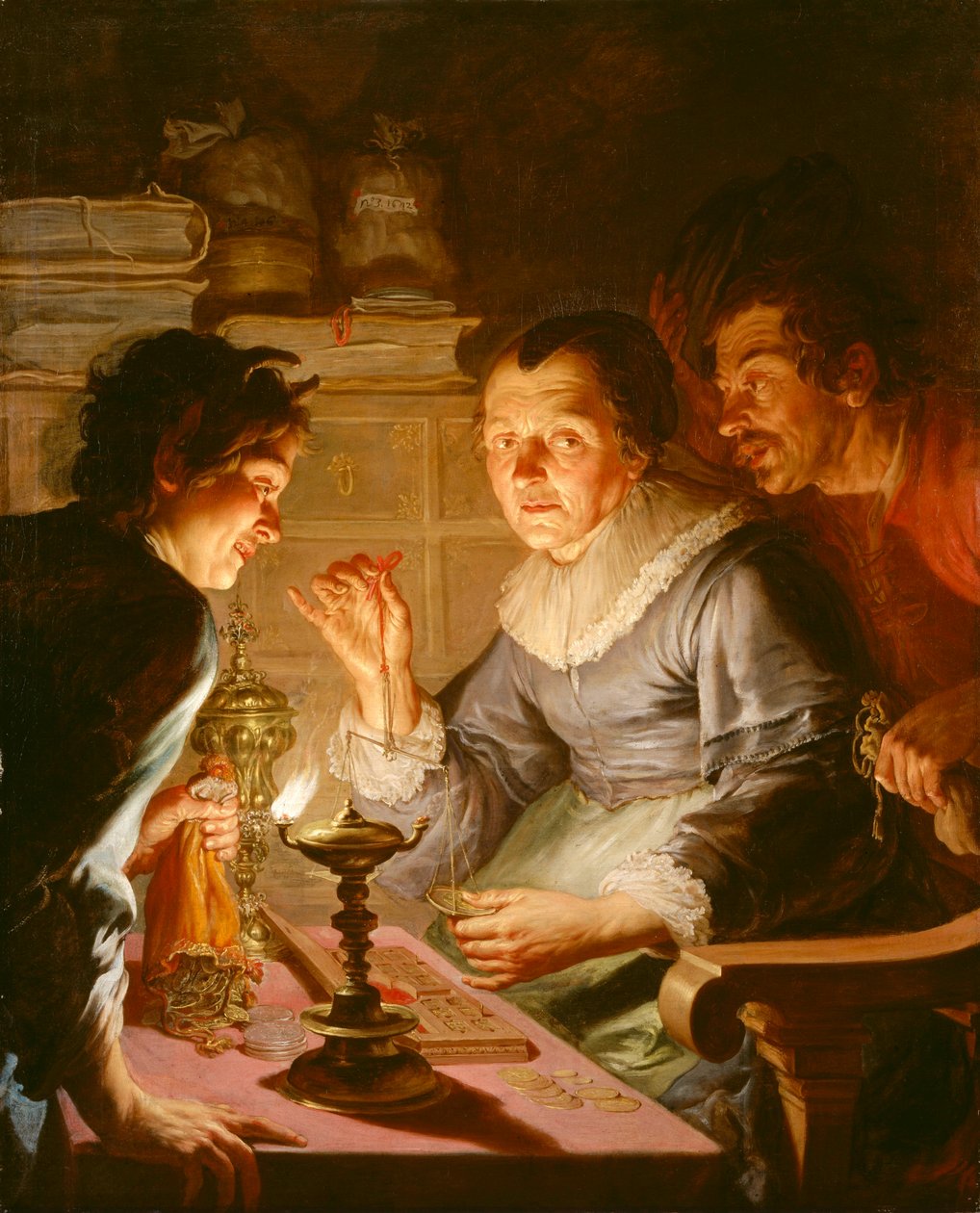 Een geldwegende oude vrouw: allegorie op de Gierigheid von Jacques de l