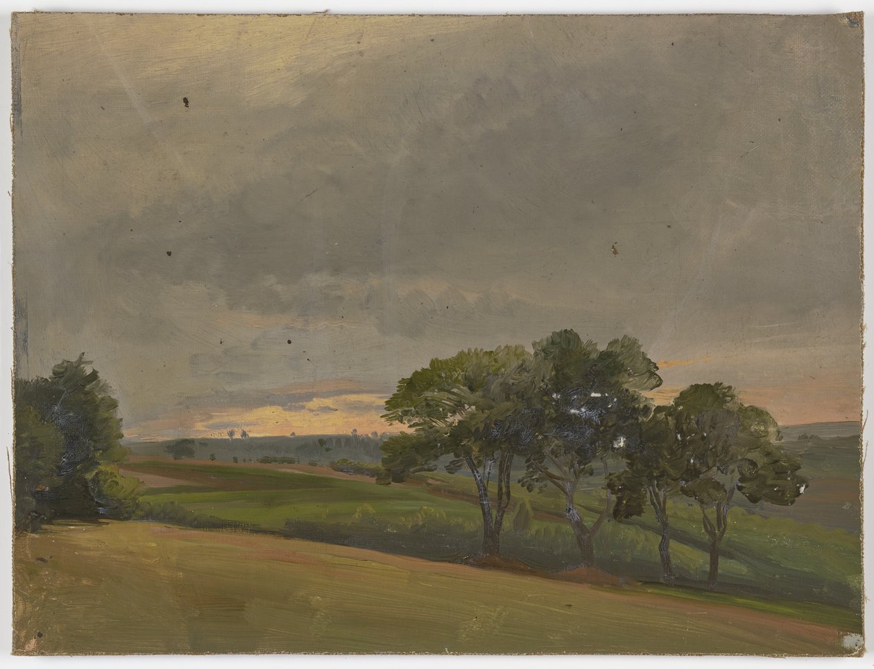 Abendliche Wiese mit Bäumen von Jakob Becker
