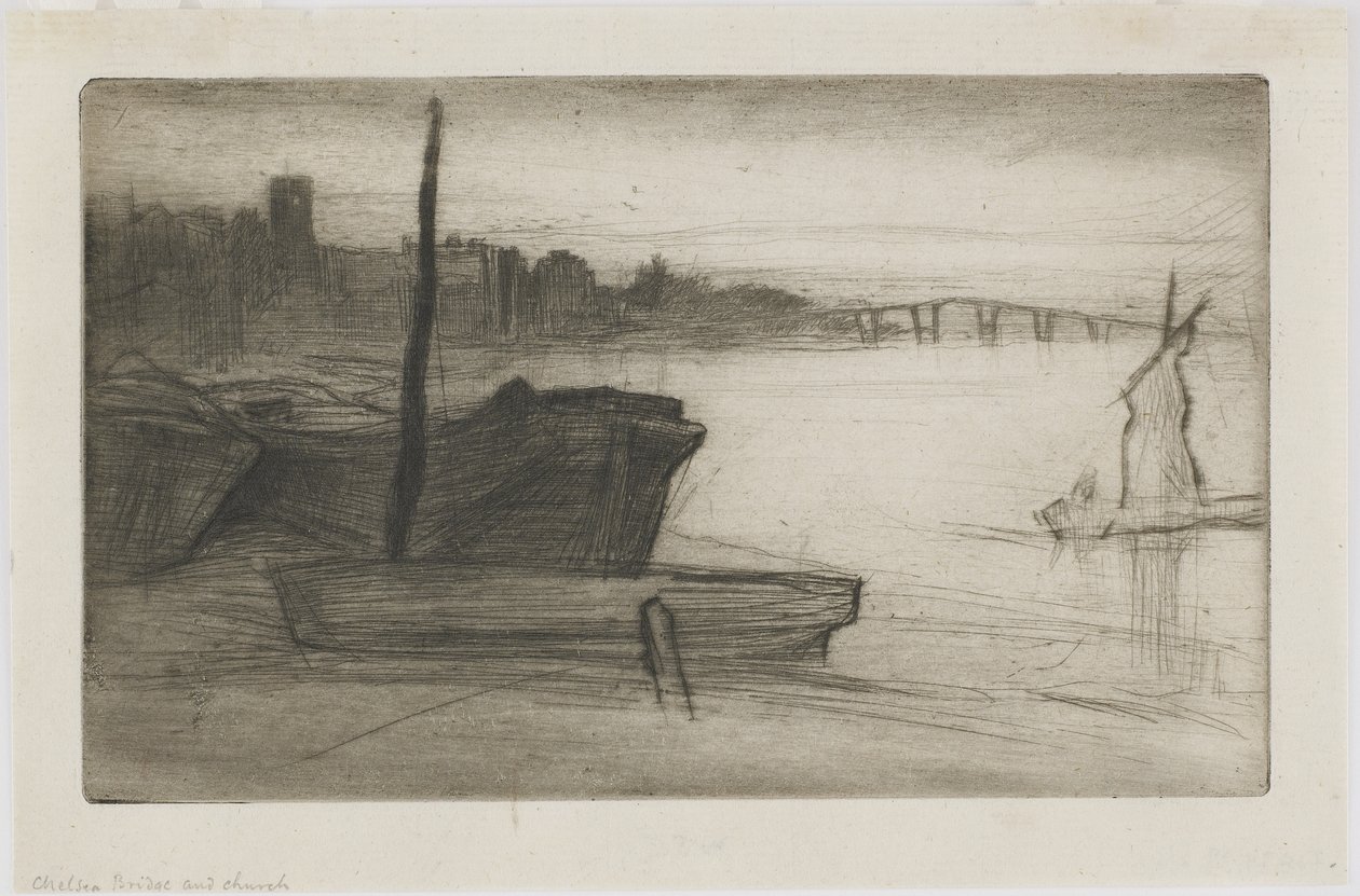 Chelsea Bridge und Kirche, ca. 1870-71 von James Abbott McNeill Whistler