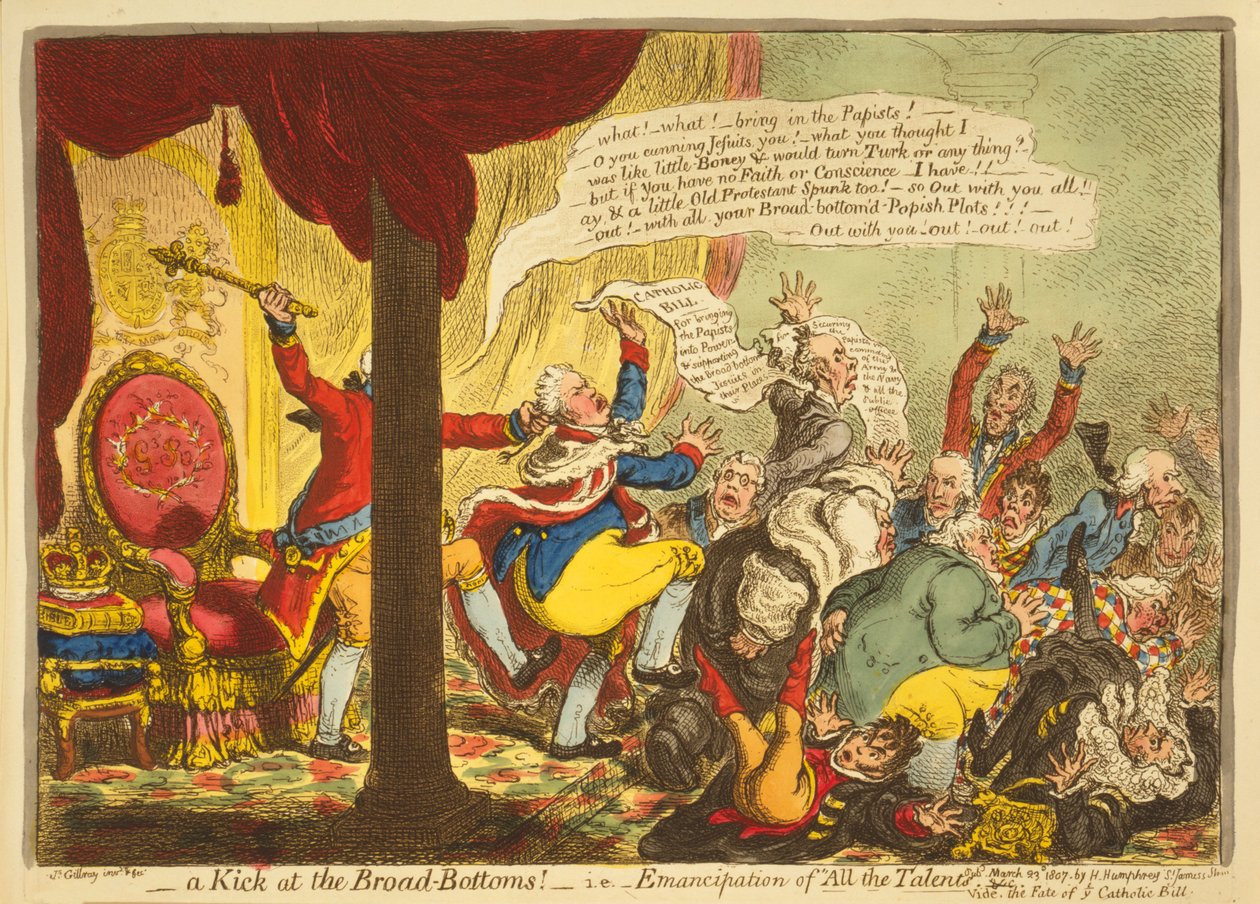 Ein Tritt auf die breiten Böden, d.h. Emanzipation aller Talente von James Gillray