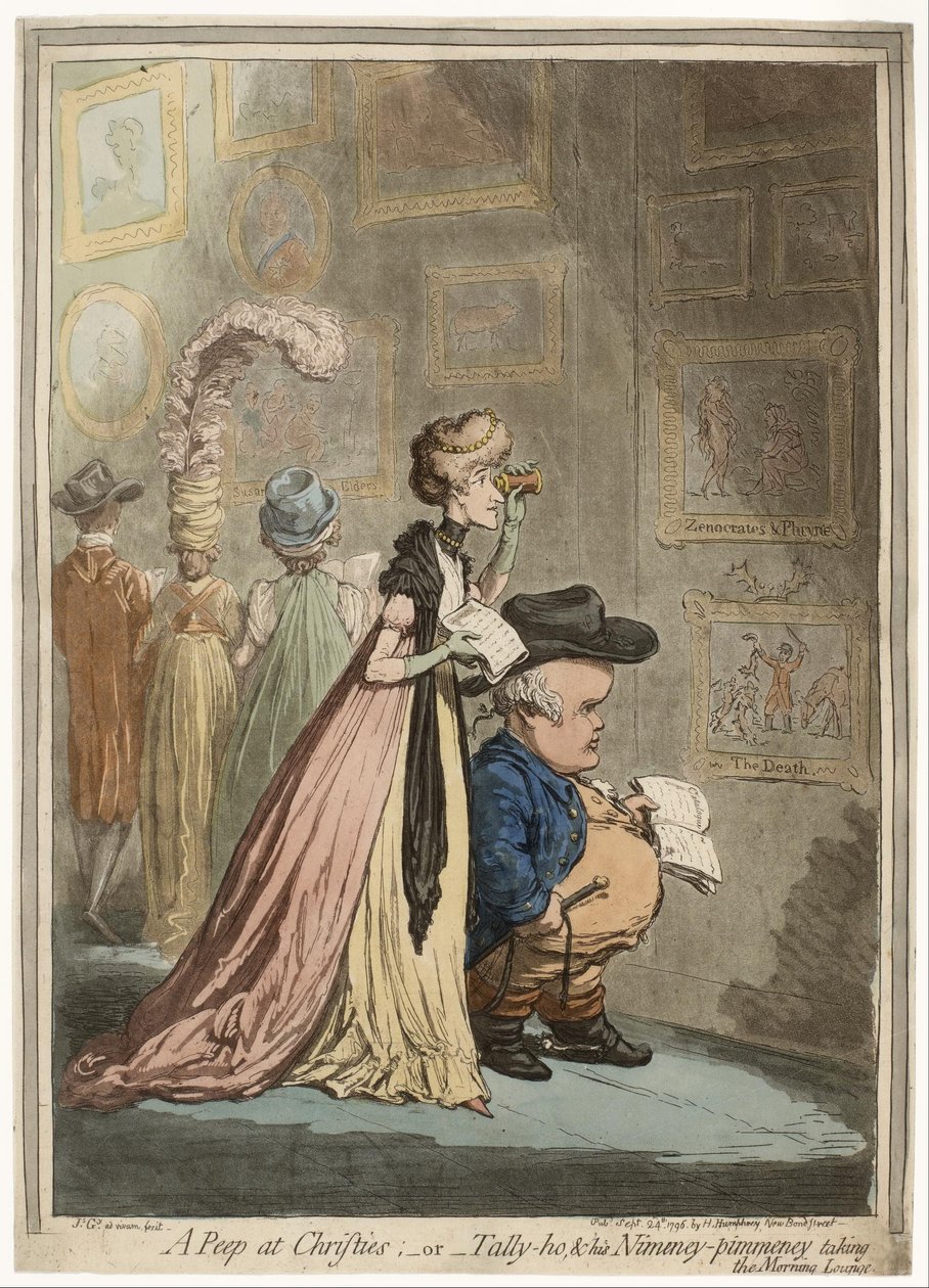 Ein Blick auf Christies; oder Tally-ho, und seine Nimeney-Pimmeney beim morgendlichen Spaziergang von James Gillray