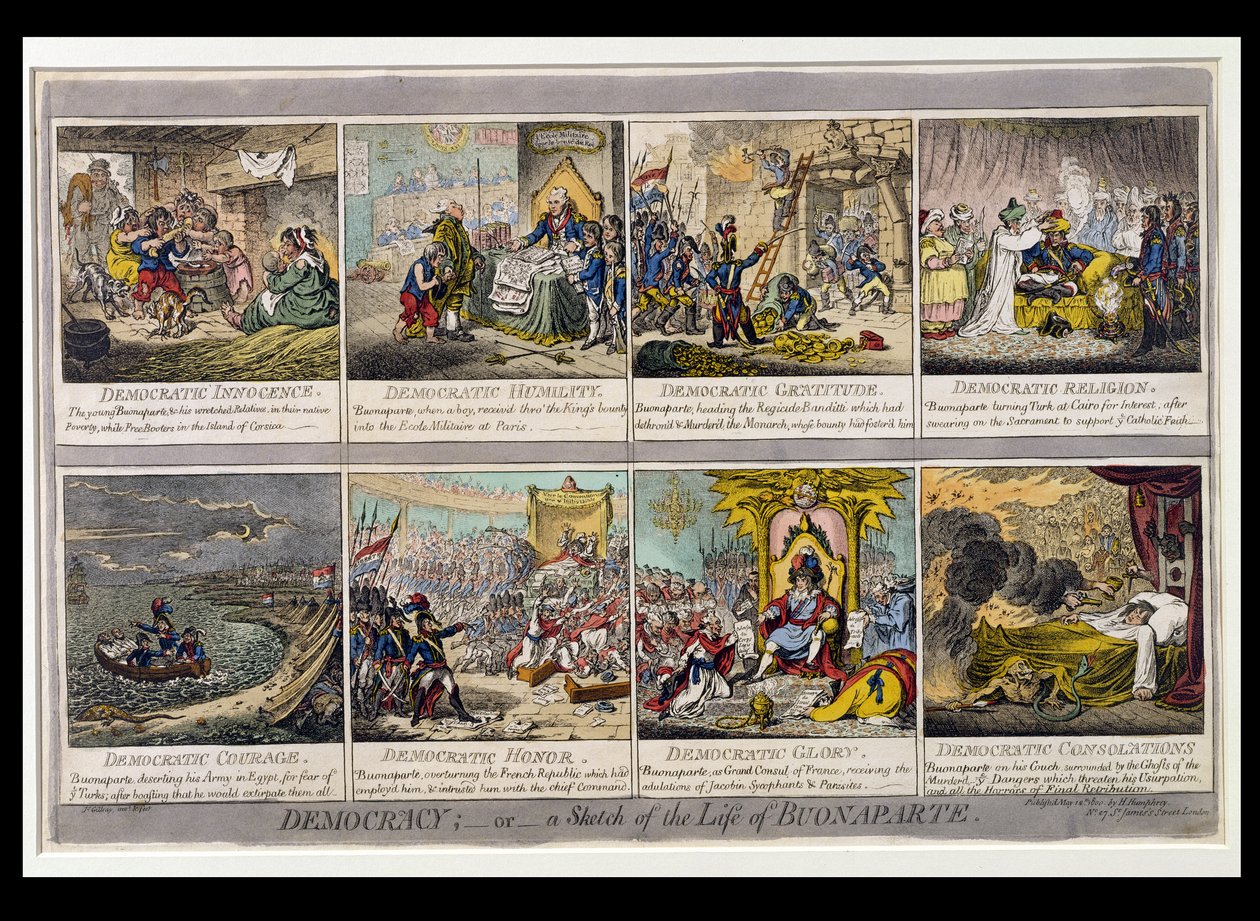 Demokratie oder eine Skizze des Lebens von Buonaparte, veröffentlicht von Hannah Humphrey im Jahr 1800 von James Gillray