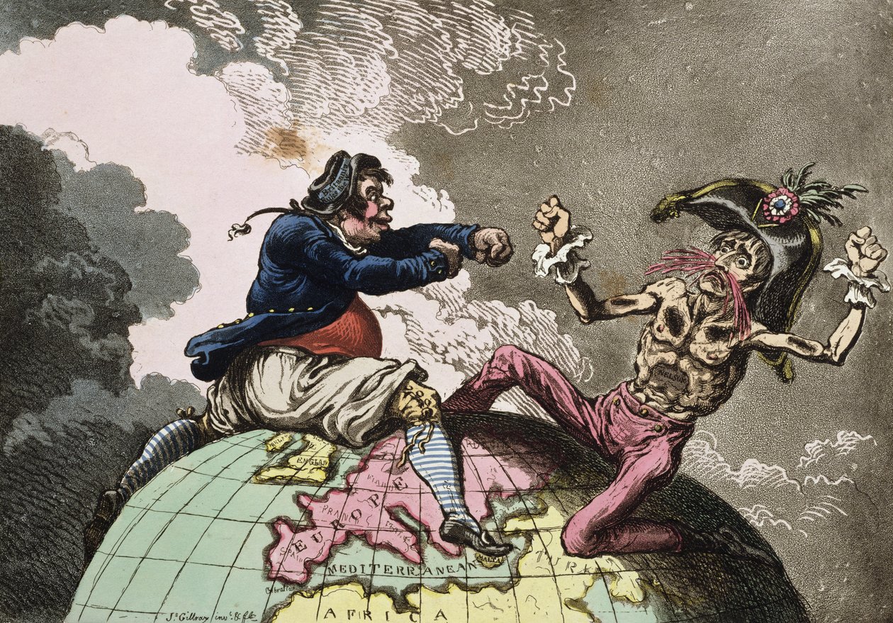 Kampf um den Misthaufen, oder Jack Tar regelt Buonaparte, veröffentlicht von Hannah Humphrey im Jahr 1798 (Radierung mit Aquatinta) von James Gillray