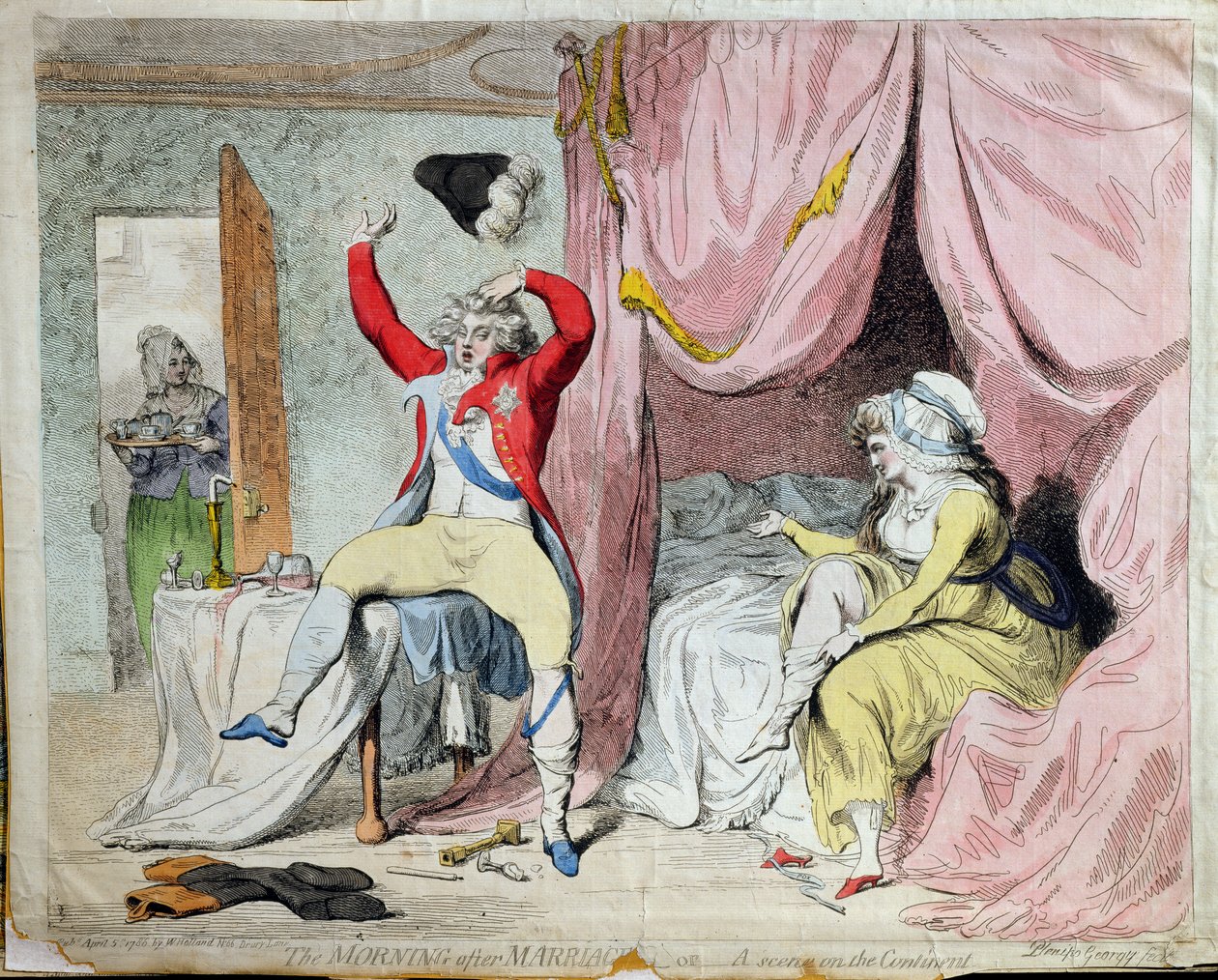 Der Morgen nach der Hochzeit oder Eine Szene auf dem Kontinent, veröffentlicht von W. Holland 1788 von James Gillray