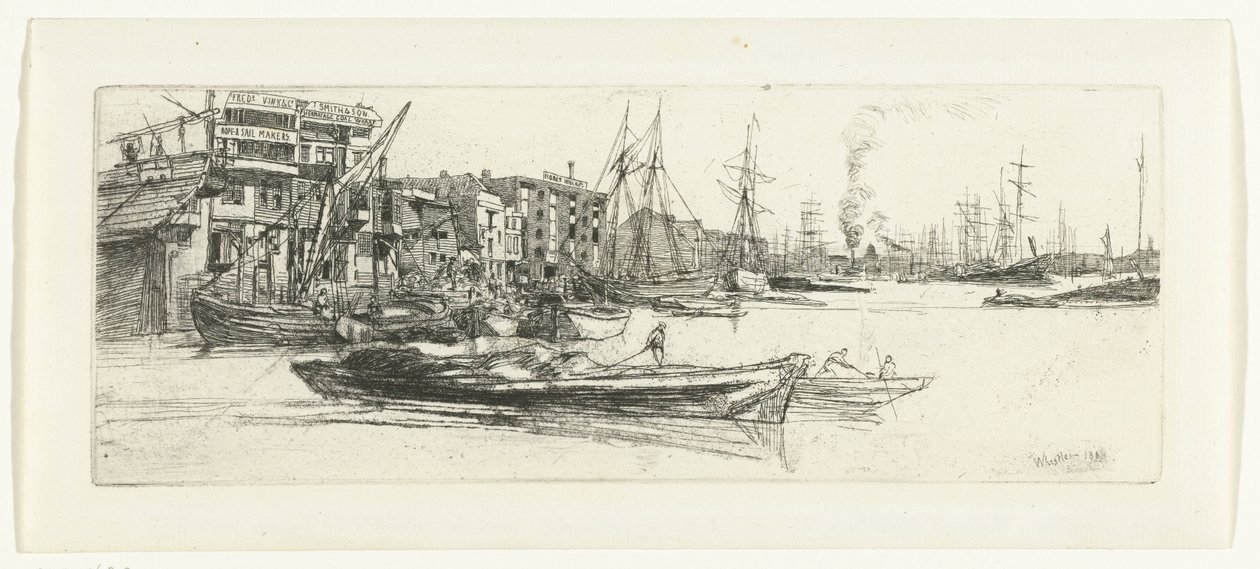Lagerhäuser an der Themse (Sixteen etchings of scenes on the Thames and other subjects) von James Abbott McNeill Whistler