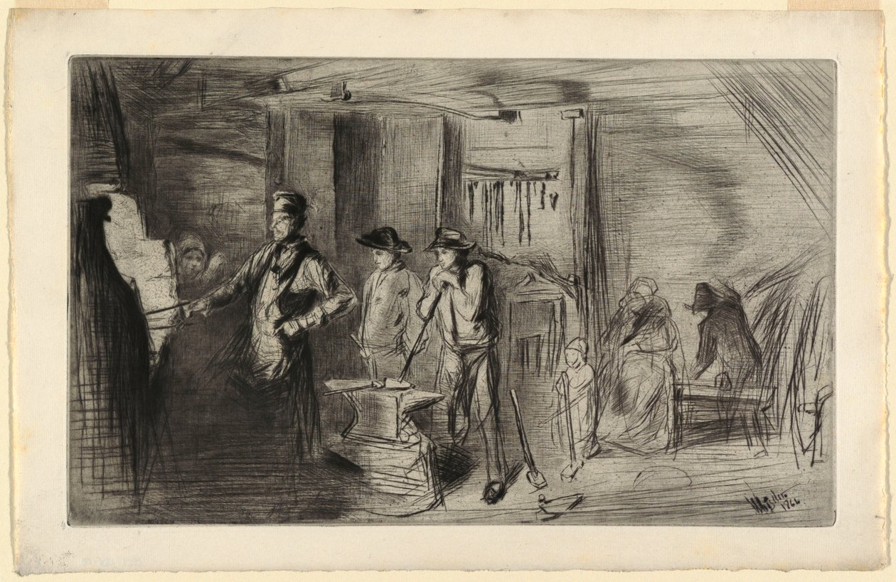 Druck, Die Schmiede, aus der Serie Radierungen über die Themse und andere Themen, 1861 von James Abbott McNeill Whistler