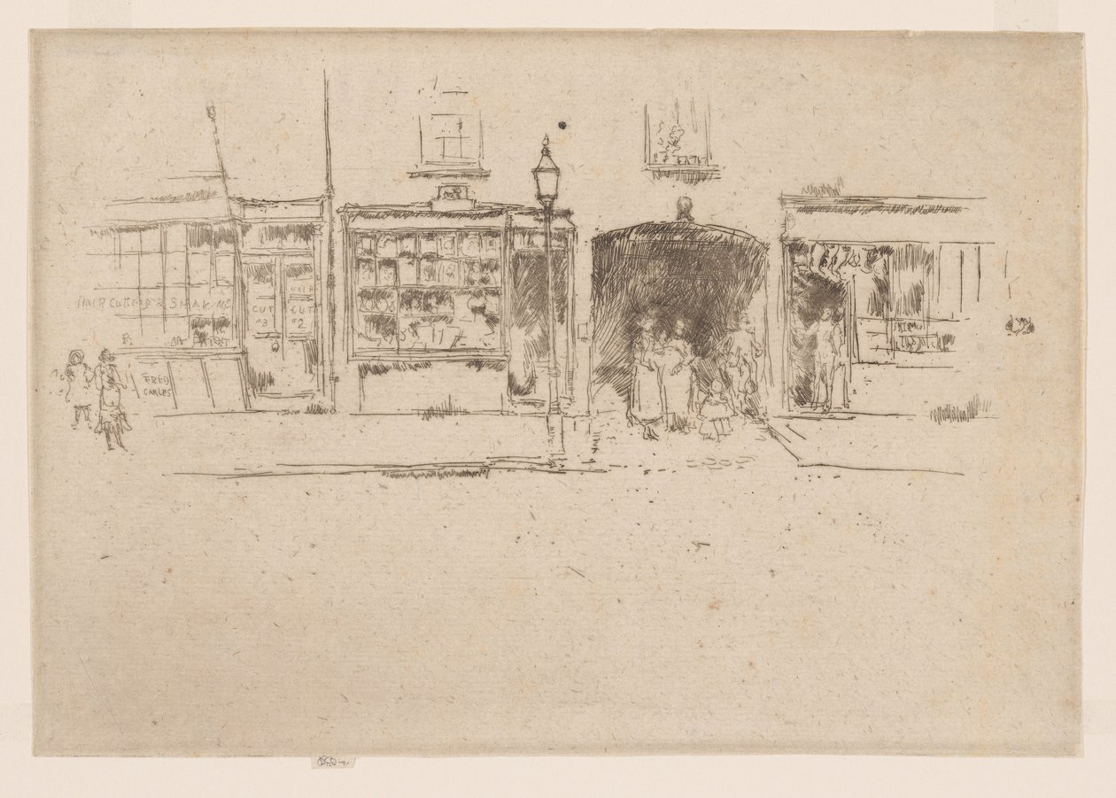 Der Friseursalon, Chelsea, ca. 1886-88 (Radierung; Tinte auf Papier) von James Abbott McNeill Whistler