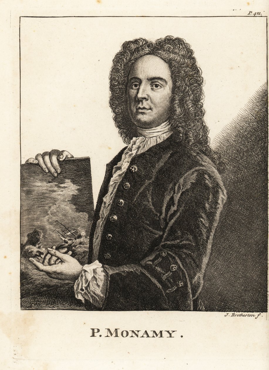 Porträt von Peter Monamy, englischer Marinemaler, der eine maritime Szene hält von James Bretherton