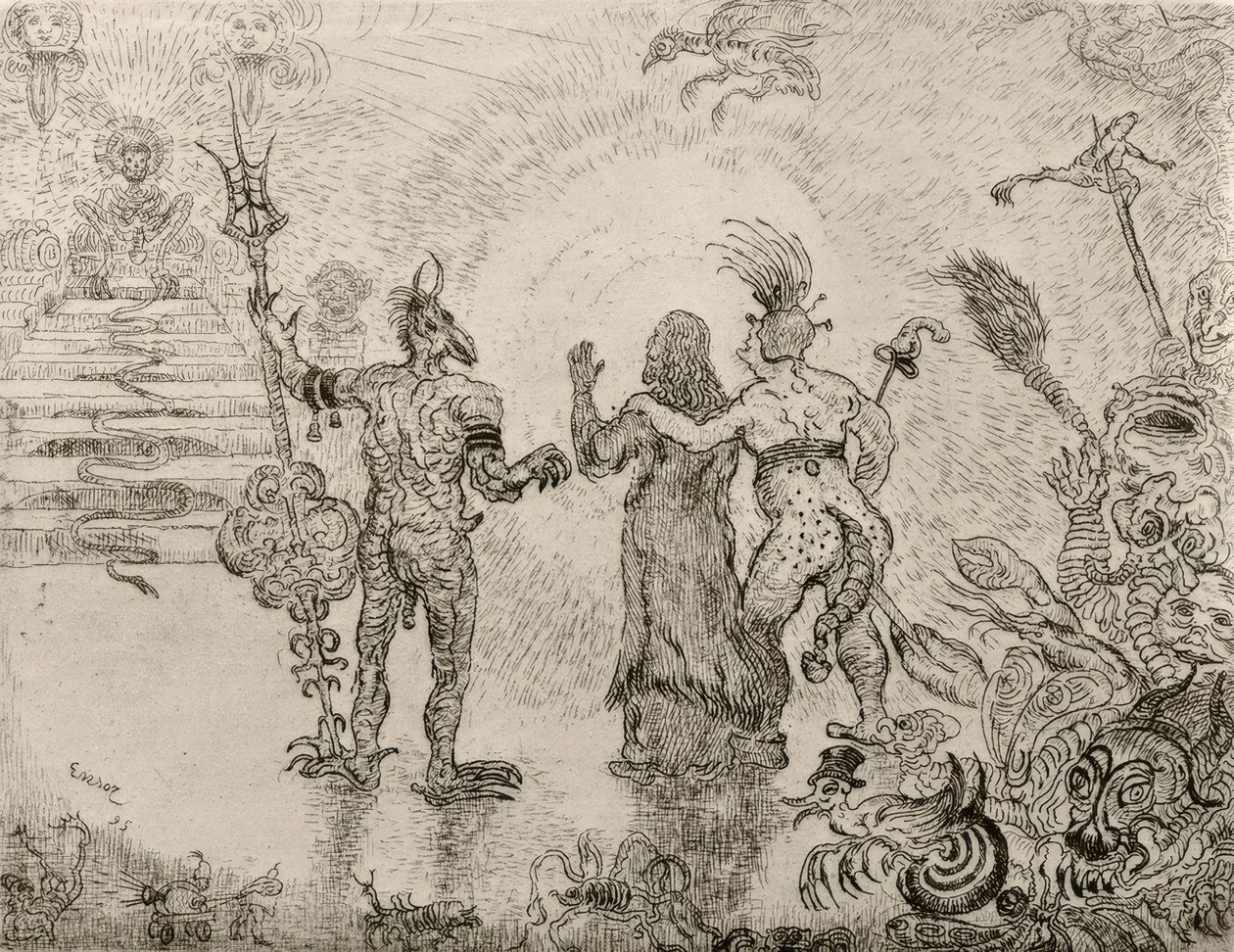 Die Teufel Dzitts und Hihanox führen Christus in die Hölle von James Sidney Ensor