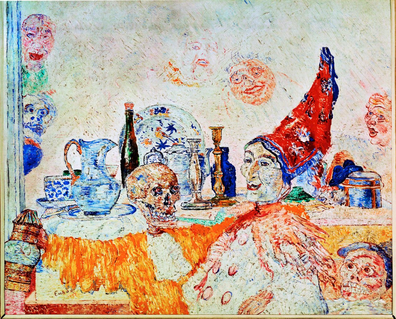 Pierrot und Skelett in Gelb von James Ensor