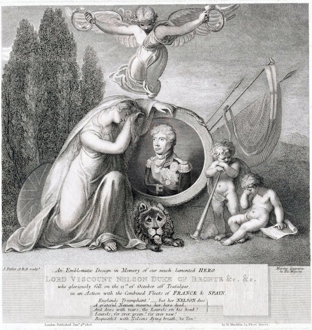 Ikonische Zeichnung zum Gedenken an unseren verstorbenen Helden Lord Viscount Horatio Nelson (1758-1805) von James Fittler
