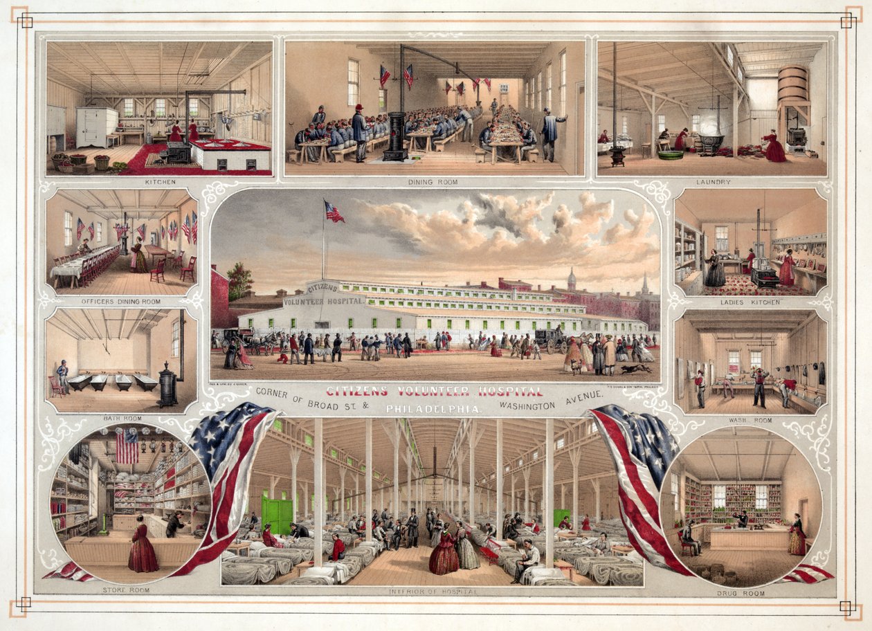 Plakat für das Bürger-Freiwilligen-Krankenhaus, Philadelphia, 1862 von James Fuller Queen