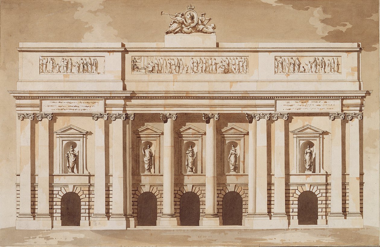 Erhebung für die Westfront des Parlamentshauses, Dublin, ca. 1787 von James Gandon