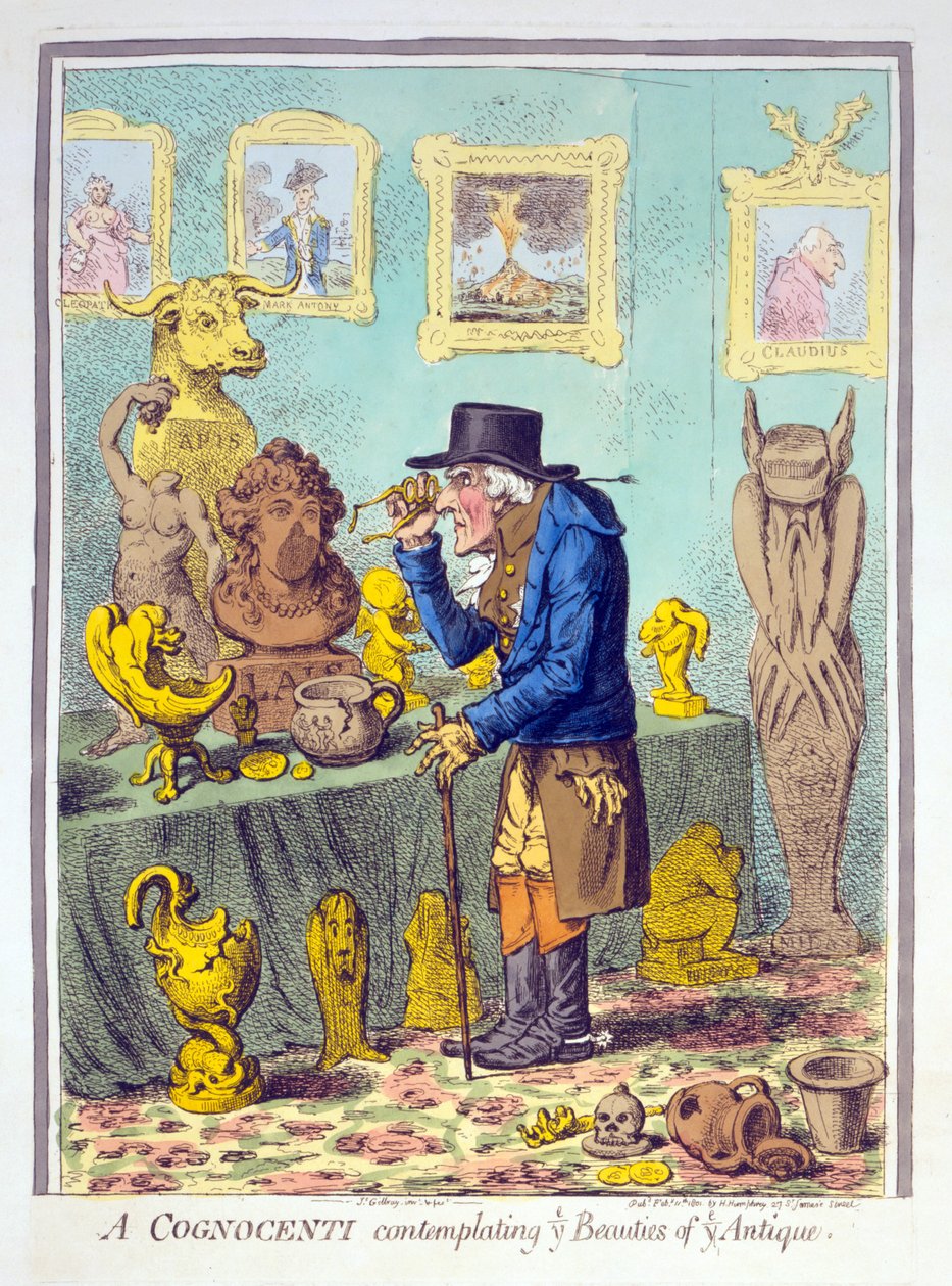 Ein Kenner betrachtet die Schönheiten der Antike, veröffentlicht von Hannah Humphrey, 11. Februar 1801 von James Gillray