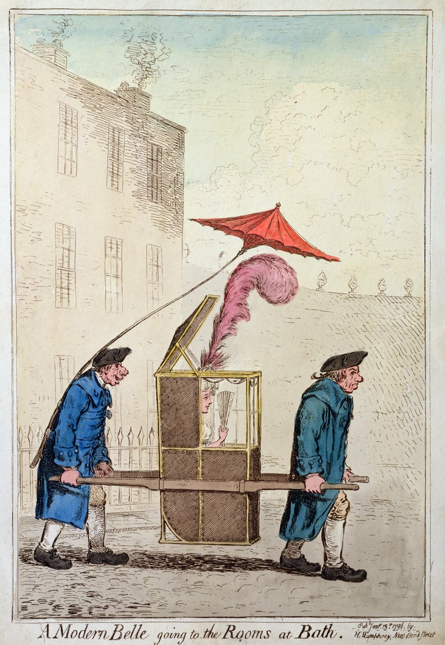 Eine moderne Schöne auf dem Weg zu den Räumen in Bath, veröffentlicht von Hannah Humphrey im Jahr 1796 von James Gillray