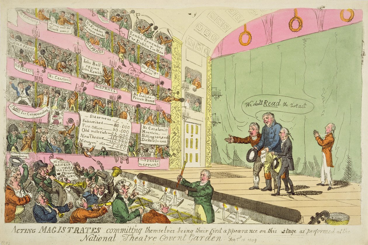 Schauspielende Magistrate, die sich verpflichten, ihr erster Auftritt im National Theatre Covent Garden von James Gillray