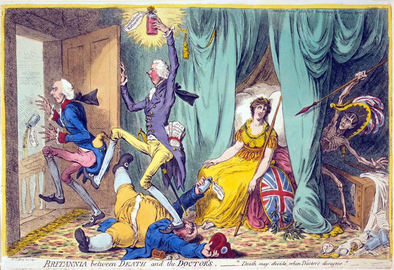 Britannia zwischen Tod und den Ärzten von James Gillray