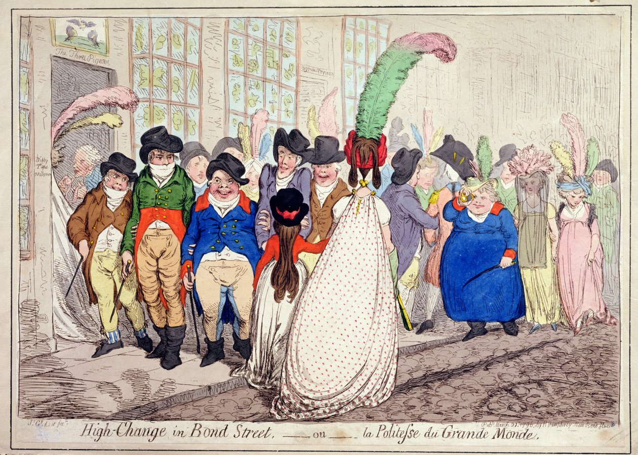 High Change in der Bond Street, oder La Politesse du Grande Monde, veröffentlicht von Hannah Humphrey 1796 von James Gillray