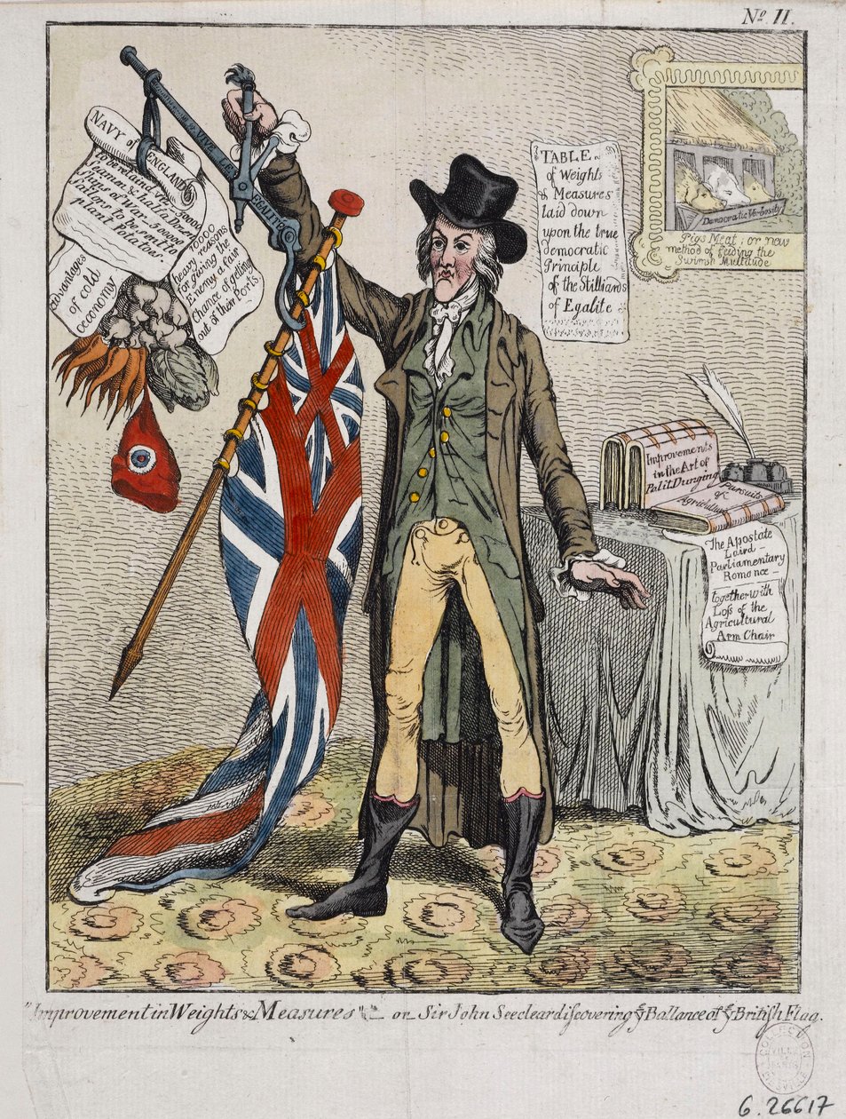 Verbesserung in Gewichten & Maßen oder Sir John Seeclear entdeckt das Gleichgewicht der britischen Flagge von James Gillray