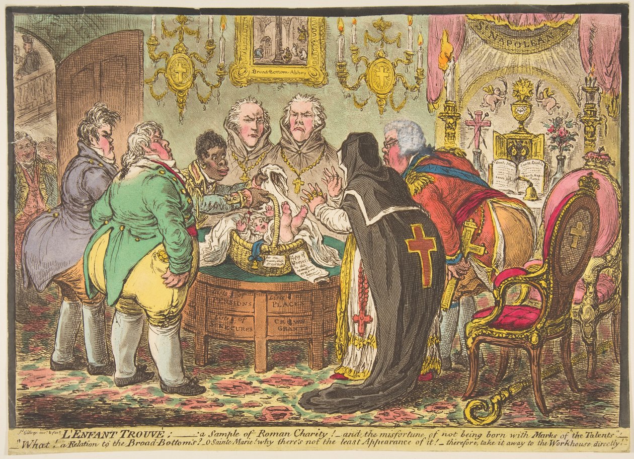 Das gefundene Kind: Ein Beispiel römischer Nächstenliebe! - oder das Unglück, nicht mit ... geboren zu sein, 19. Mai 1808 von James Gillray