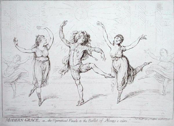 Moderne Anmut oder das Opernfinale des Balletts von Alonzo e caro, veröffentlicht von Hannah Humphrey 1796 von James Gillray
