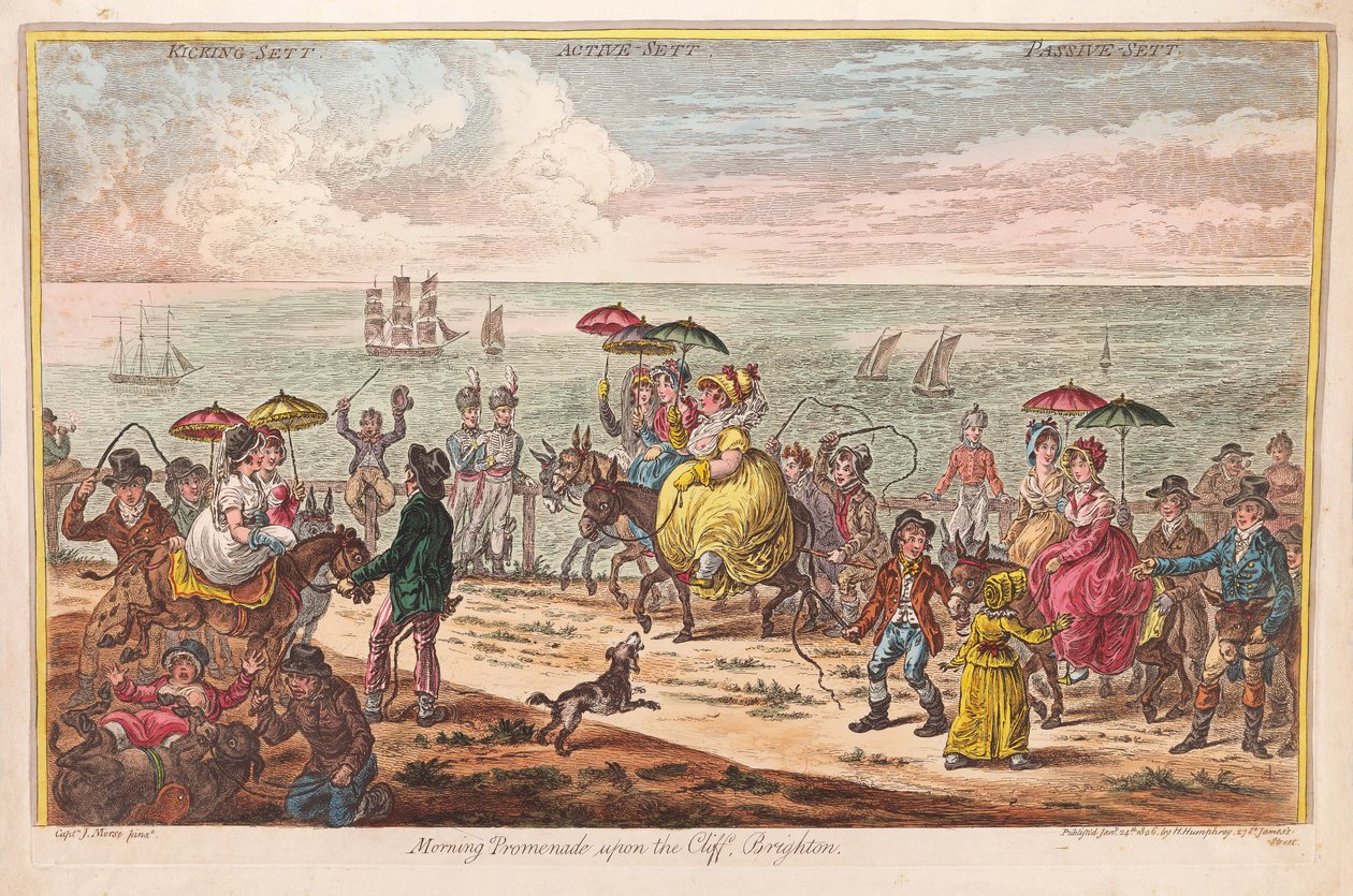 Morgenspaziergang auf der Klippe, Brighton, nach Captain J. Morse von James Gillray