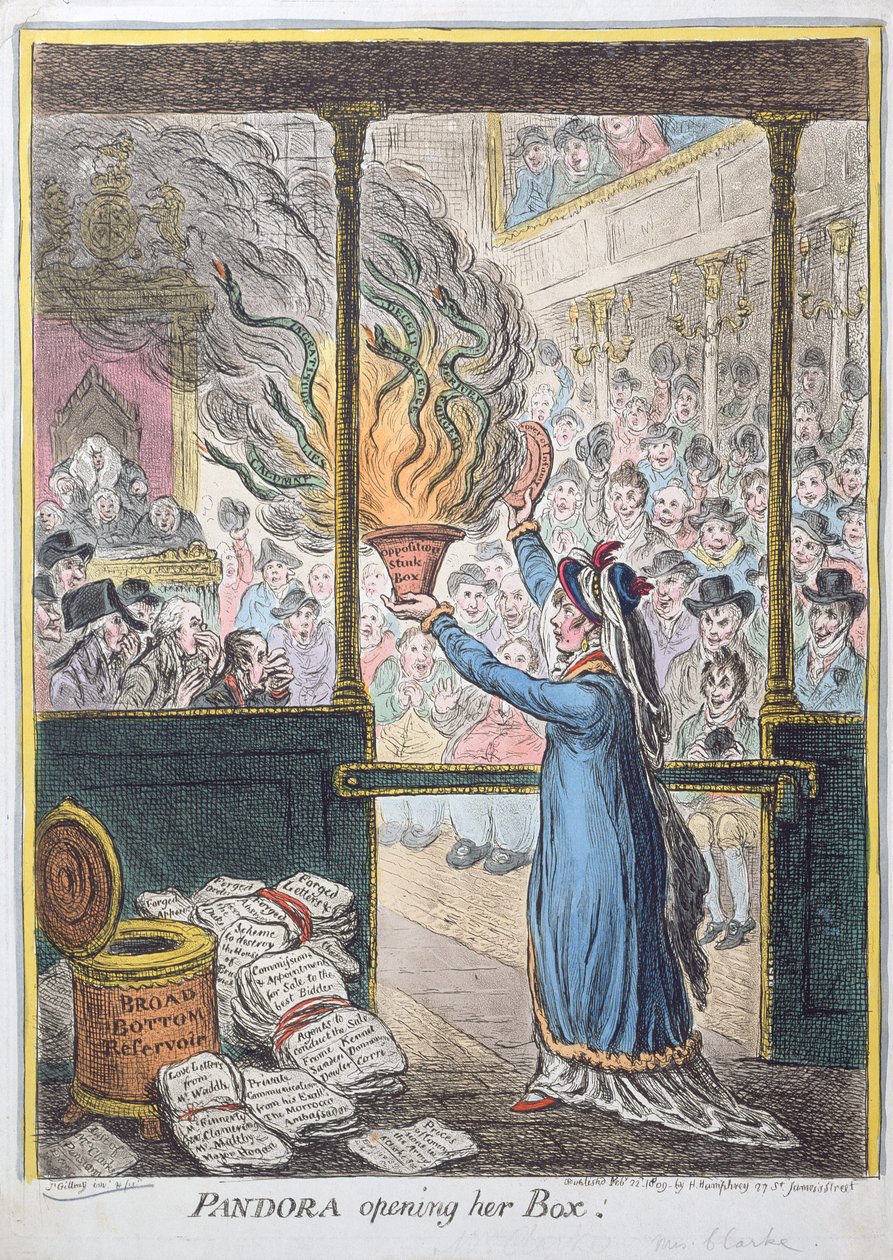 Pandora öffnet ihre Büchse, veröffentlicht von Hannah Humphrey, 1809 von James Gillray