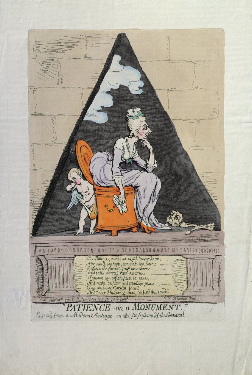 Geduld auf einem Denkmal, veröffentlicht von Hannah Humphrey 1791 von James Gillray