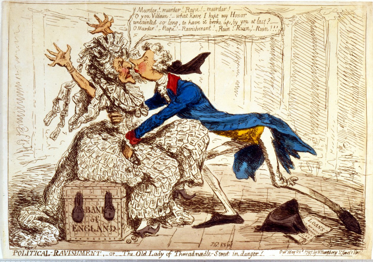 "Politische Vergewaltigung - Oder die alte Dame von Threadneedle Street in Gefahr!" von James Gillray