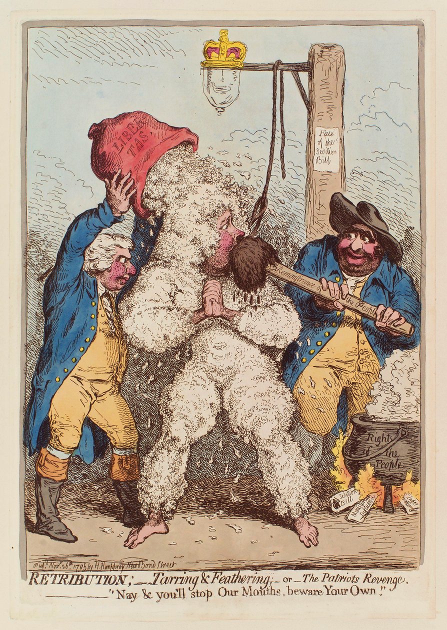 Vergeltung: Teeren und Federn oder Die Rache des Patrioten, veröffentlicht 1795 von James Gillray