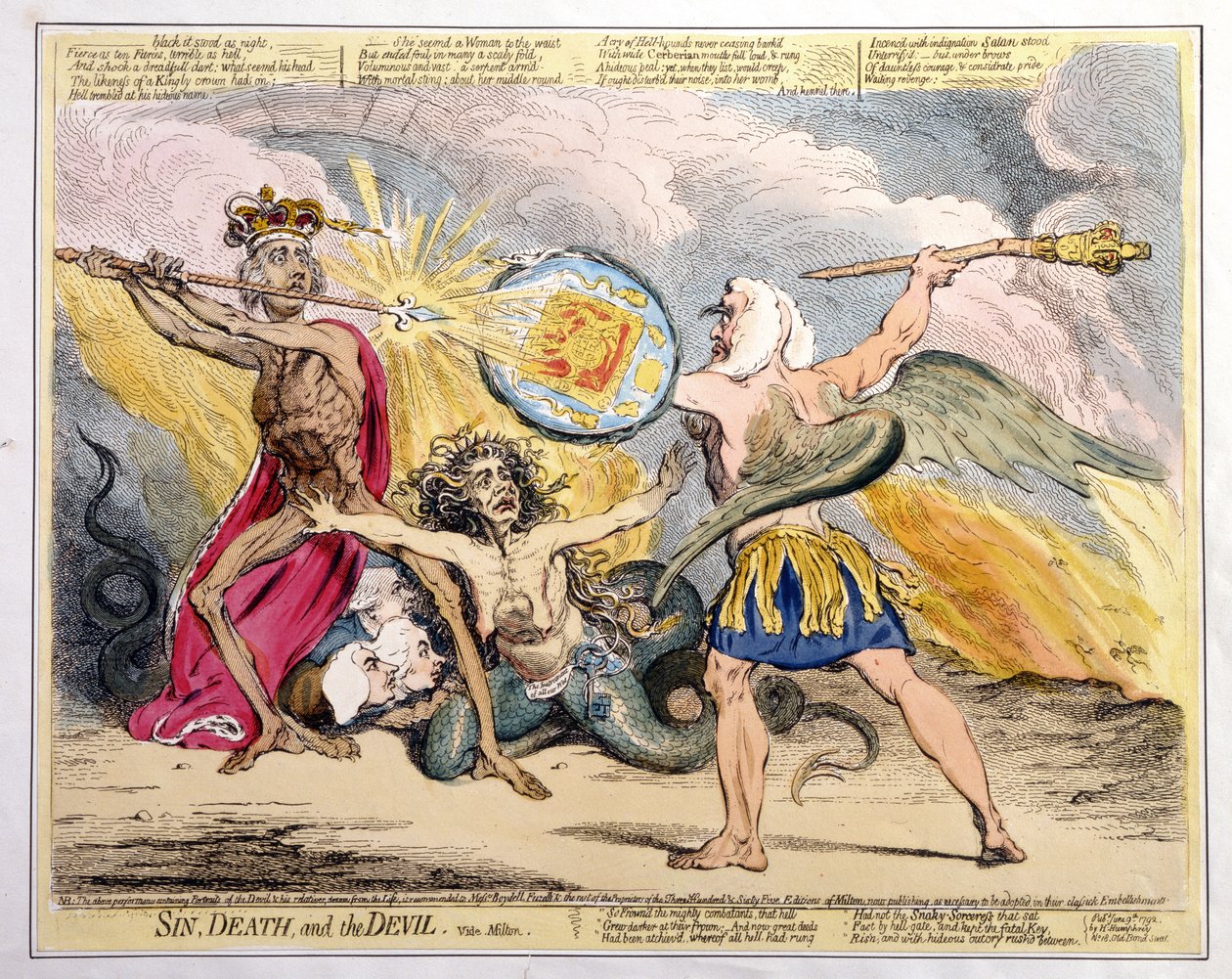 Sünde, Tod und Teufel, veröffentlicht von Hannah Humphrey im Jahr 1792 von James Gillray