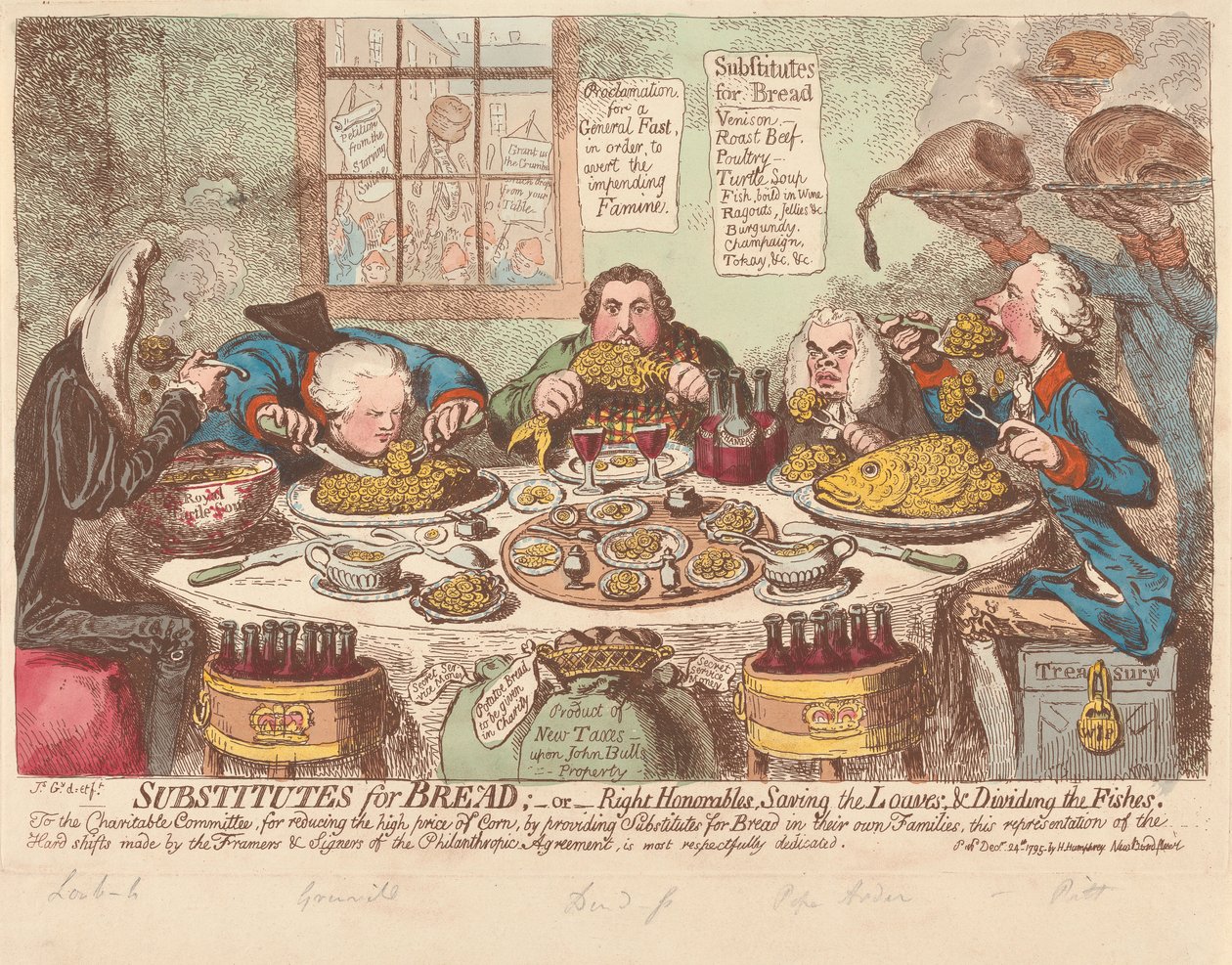 Ersatz für Brot; oder - Ehrenwerte, die Brote retten und die Fische teilen von James Gillray