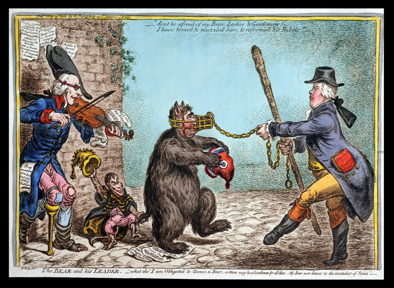Der Bär und sein Führer, veröffentlicht von Hannah Humphrey im Jahr 1806 von James Gillray