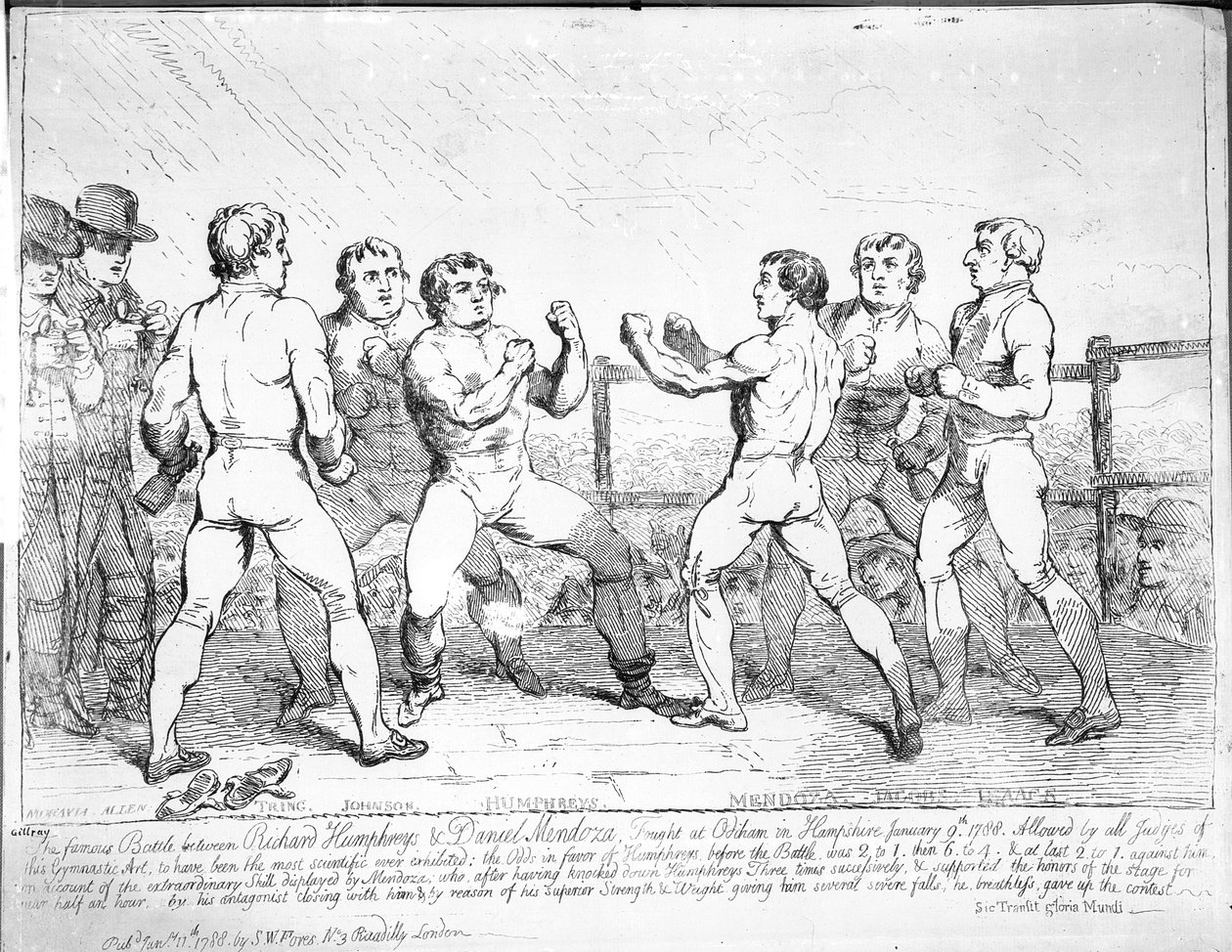 Die berühmte Schlacht zwischen Richard Humphreys und Daniel Mendoza, 9. Januar 1788 von James Gillray