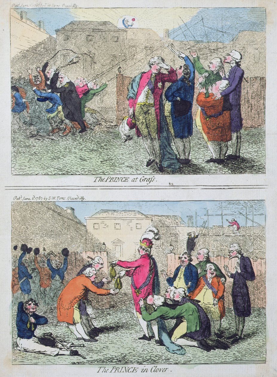 Der Prinz auf der Weide und Der Prinz im Klee, veröffentlicht von S.W. Fores im Jahr 1787 von James Gillray