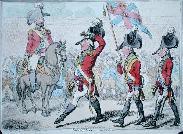 Der Gruß oder die Parade, veröffentlicht von Hannah Humphrey 1797 von James Gillray